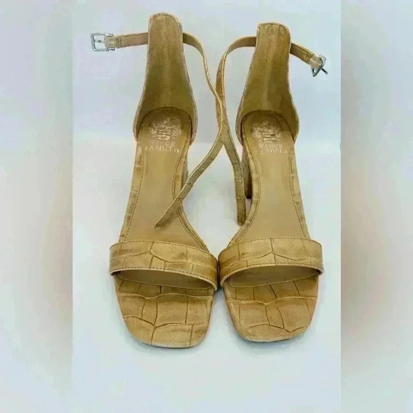Vince Camuto Creamy Caramel Two Tone Croco Block Heels Size 8 - Picture 4 of 6